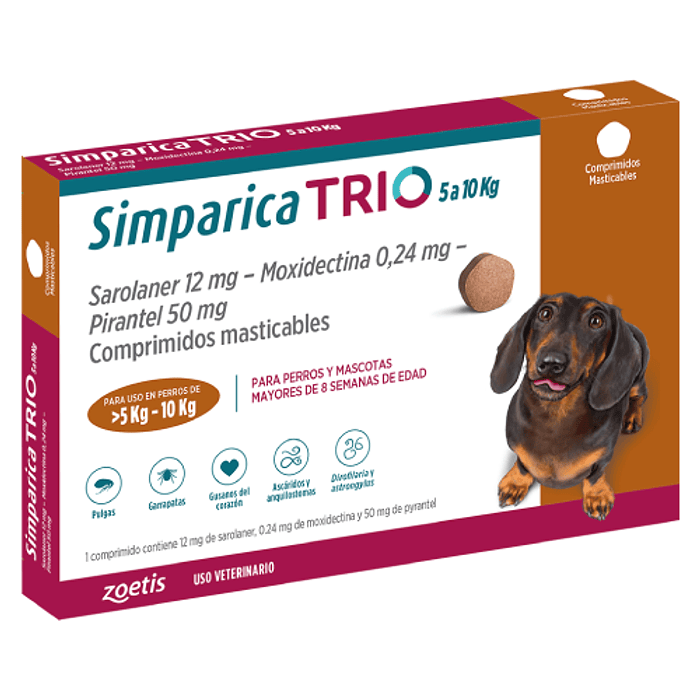 SIMPARICA TRIO 3 COMPRIMIDOS 5 A 10 K.