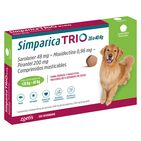 SIMPARICA TRIO 3 COMPRIMIDOS 20 A 40 K.