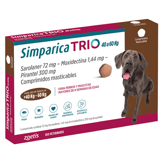 SIMPARICA TRIO 3 COMPRIMIDOS 40 A 60 K.