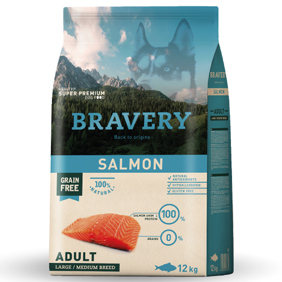BRAVERY SALMON ADULT LARGE/MEDIUM BREED 12 K. 1