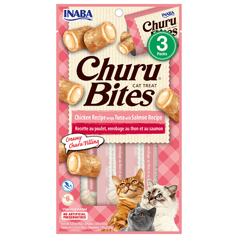 CHURU BITES GATOS SABOR POLLO CON ATÚN Y SALMÓN 30 GRS.