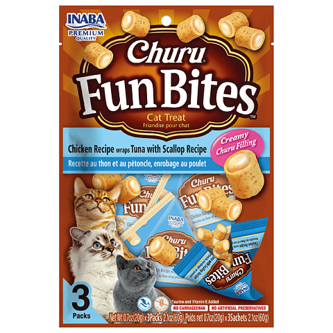 CHURU FUN BITES GATOS SABOR POLLO CON ATÚN Y OSTIÓN 60 GRS.