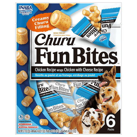 CHURU FUN BITES PERRO SABOR POLLO CON QUESO 132 GRS.