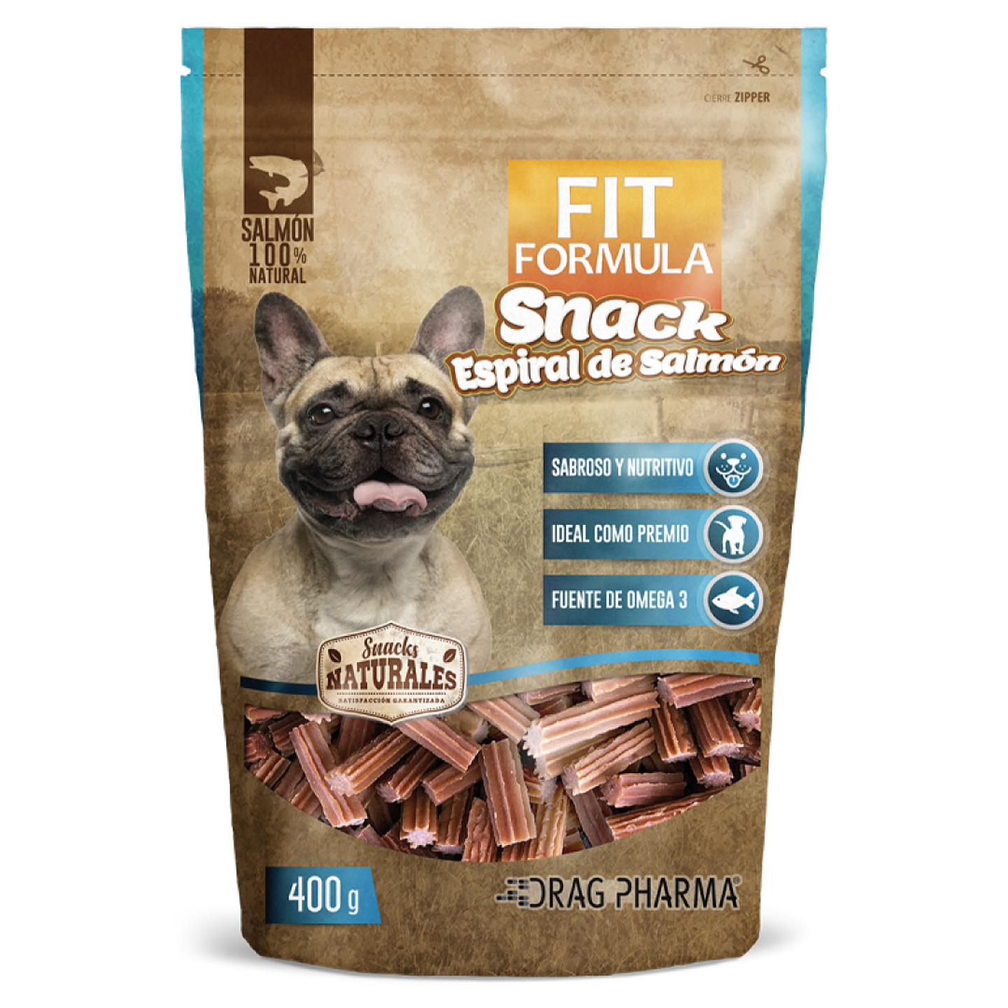 FIT FORMULA SNACK ESPIRAL DE SALMÓN 400 GRS. 1