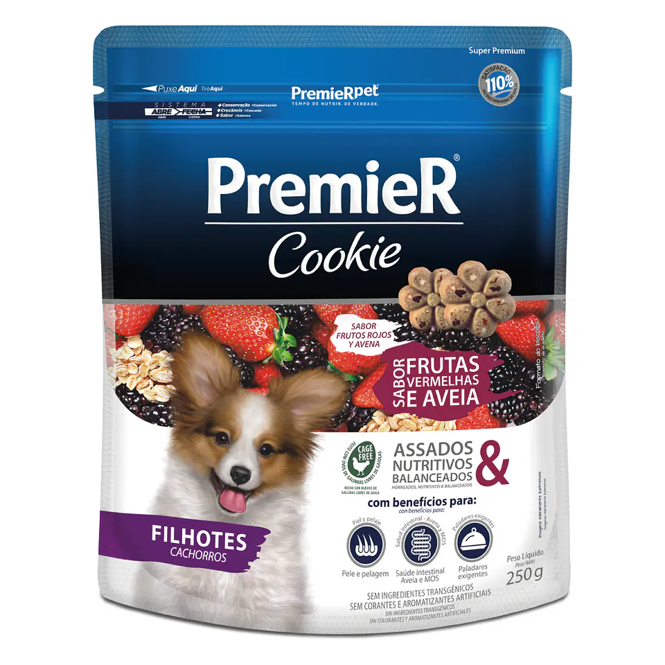 PREMIER COOKIE FRUTOS ROJOS Y AVENA CACHORROS RAZAS PEQUEÑA 250 GRS. 1