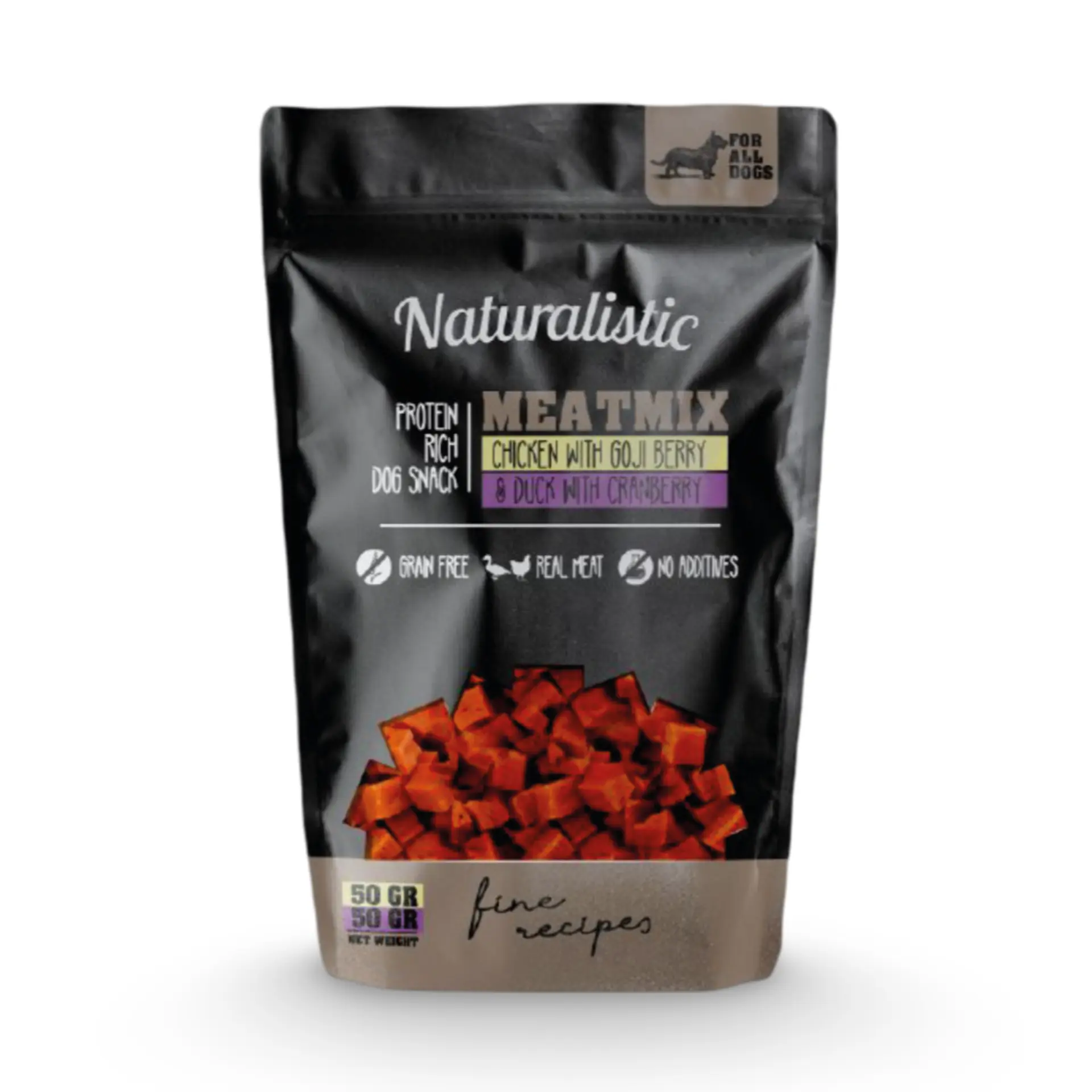 NATURALISTIC MEATMIX CHICKEN WITH GOJI BERRY & DUCK WITH CRANBERRY 100 GRS.  1