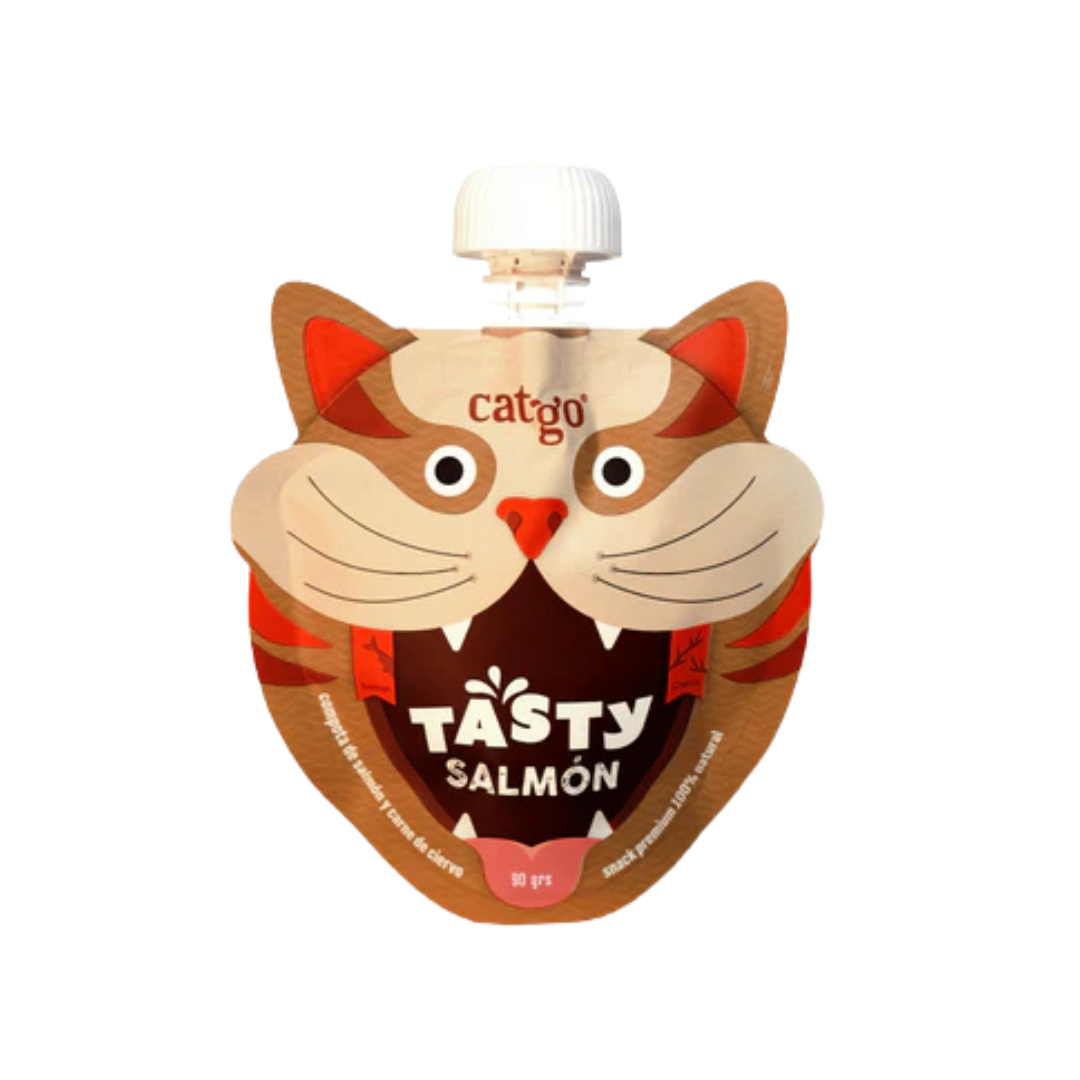 CATGO COMPOTA TASTY SALMÓN Y CIERVO 90 GRS.