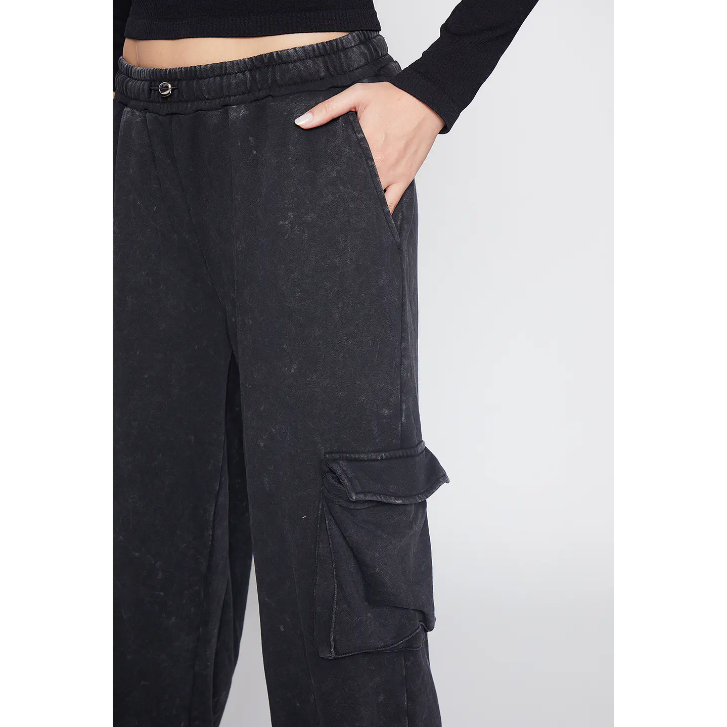 Pantalón De Buzo Mujer Negro Cargo Lavado Family Shop 2