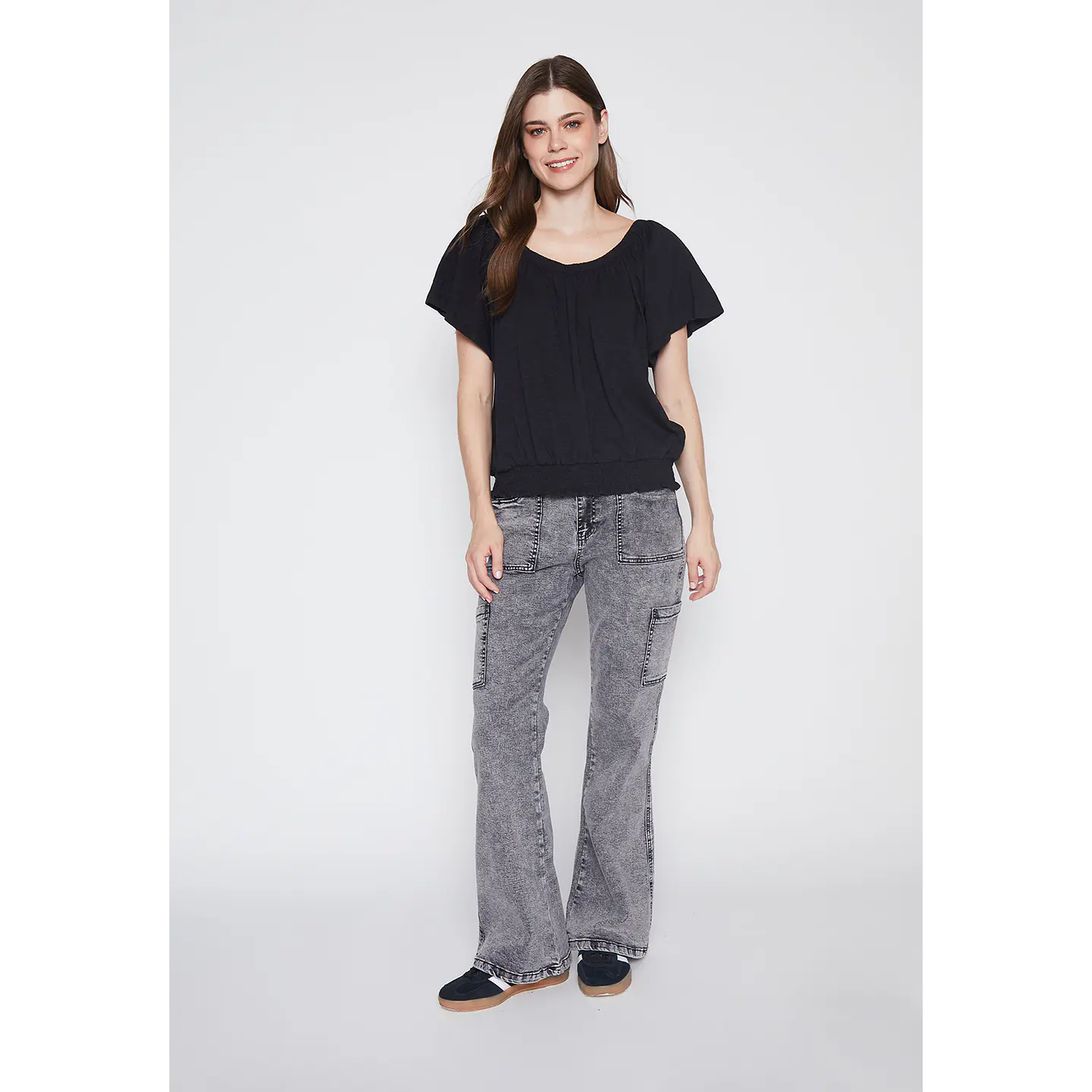 Jeans Mujer Gris Cargo Flare Family Shop 4
