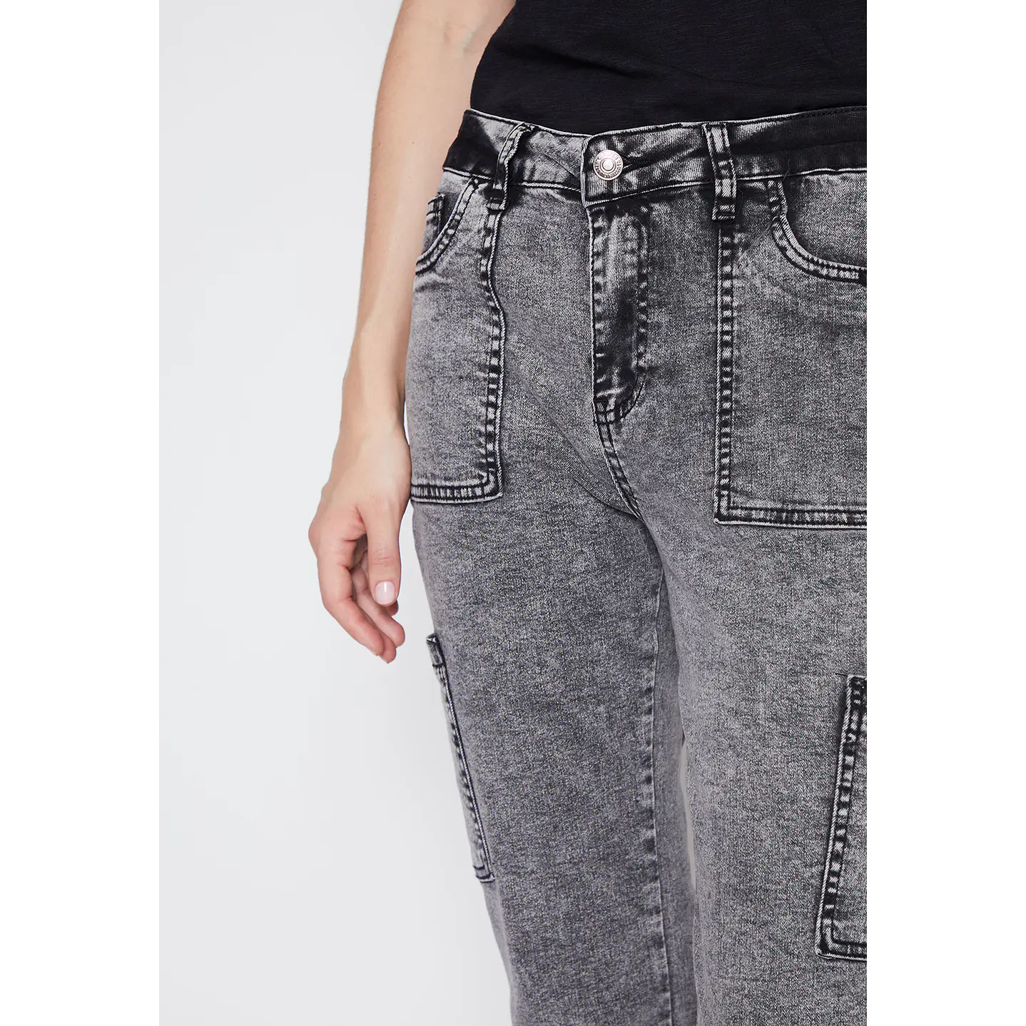 Jeans Mujer Gris Cargo Flare Family Shop 2