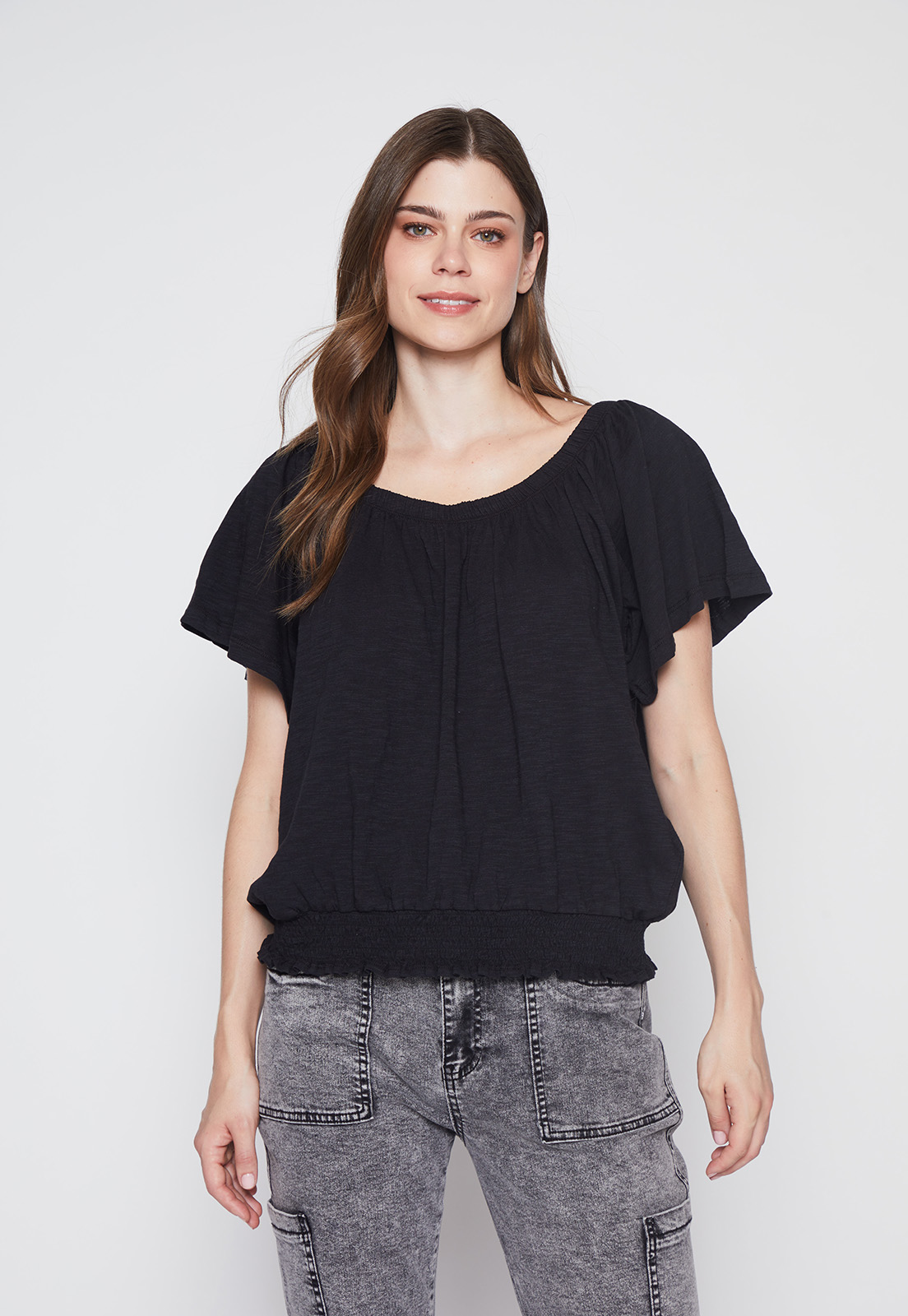 Polera Mujer Negro Encaje Basta Family Shop