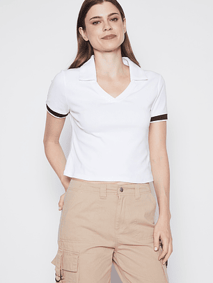 Polera Mujer Blanco Cuello Usa Family Shop