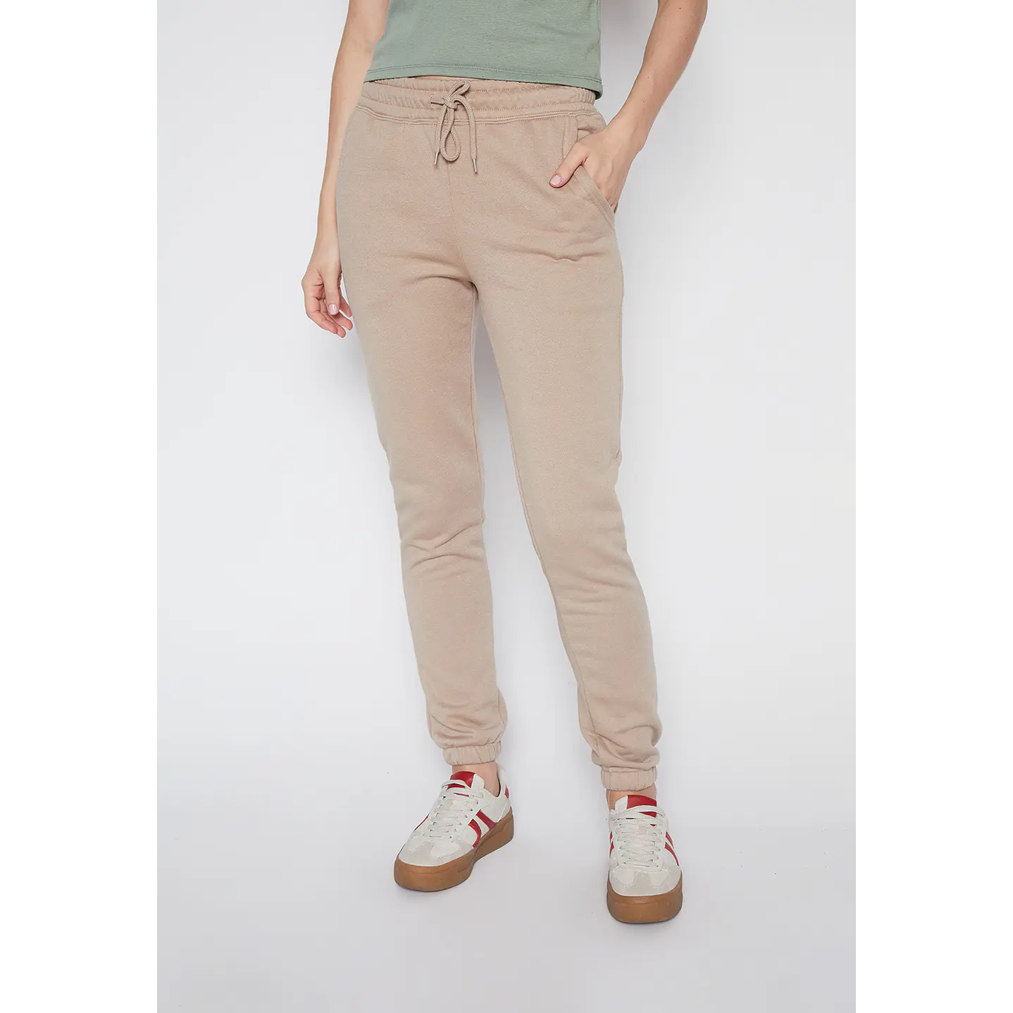 Pantalón De Buzo Mujer Beige Básico Puño Family Shop 1