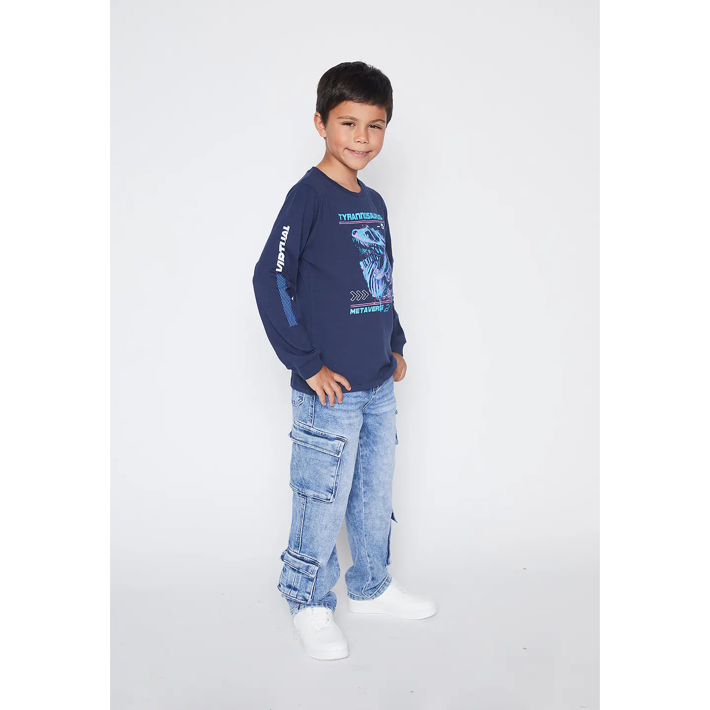 Polera Niño Azul Dino Mangas Family Shop 2