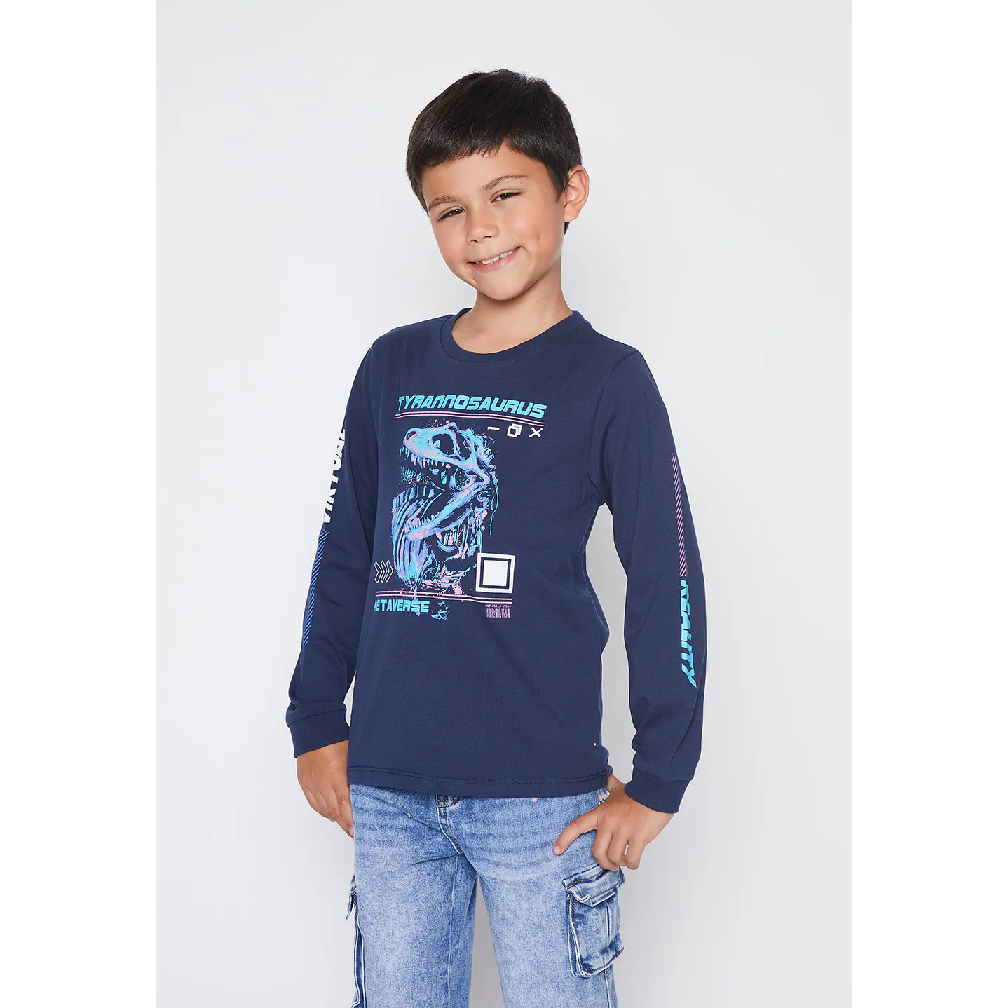Polera Niño Azul Dino Mangas Family Shop 1