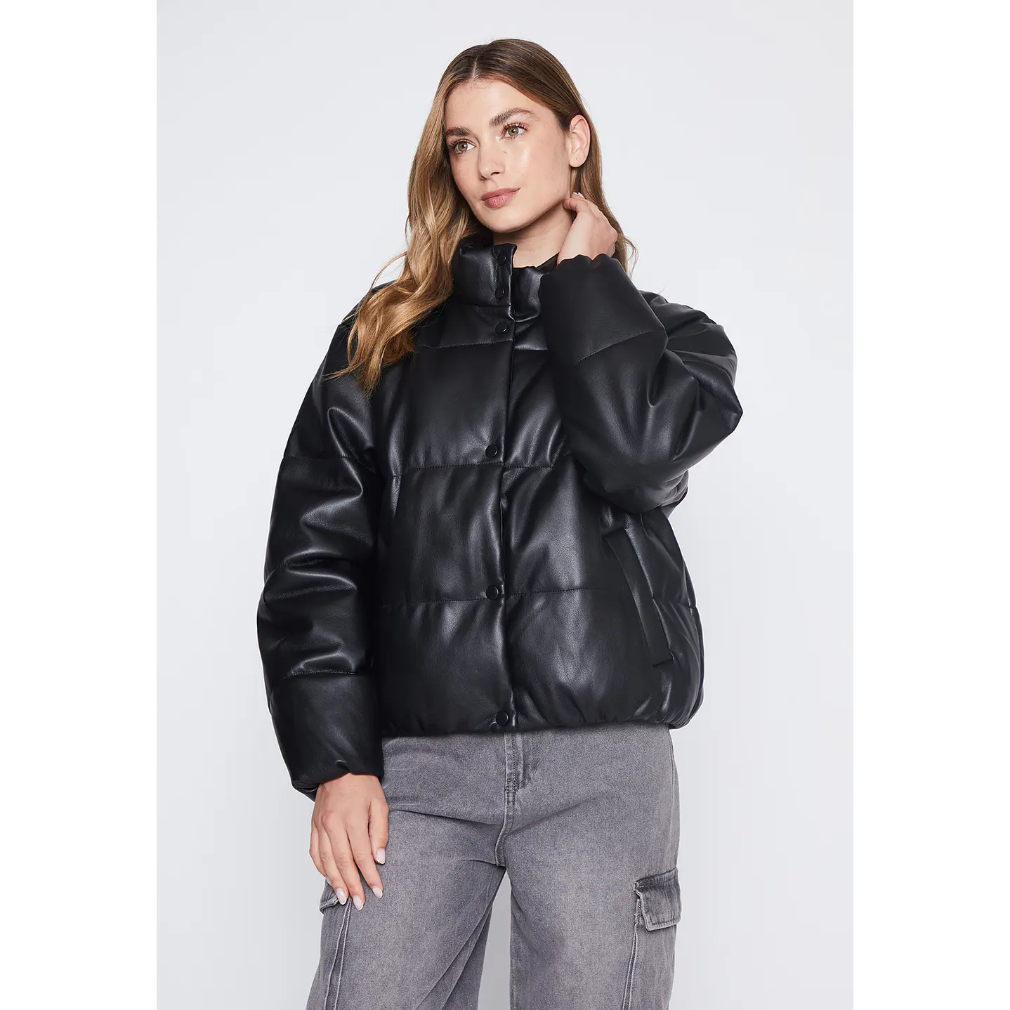 Parka Mujer Negro Ecocuero Crop Family Shop 1