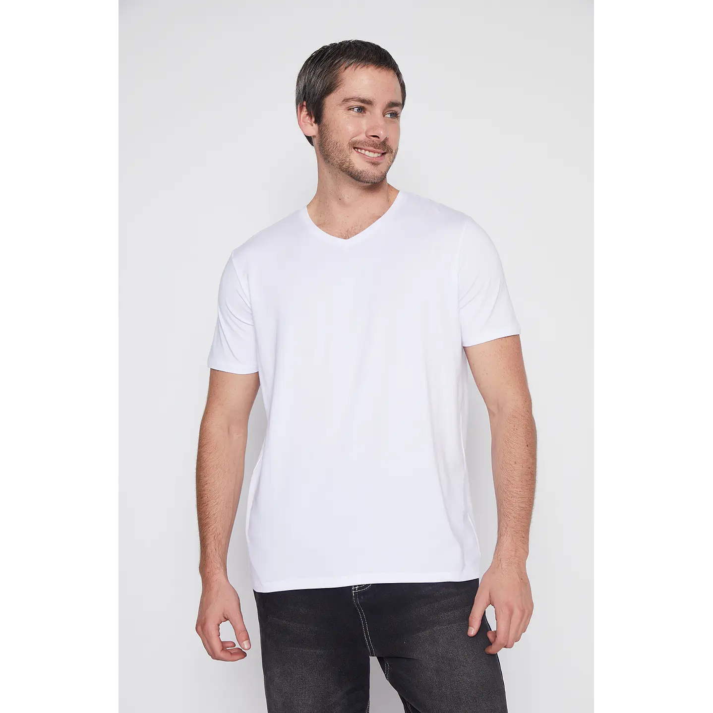 Camiseta Hombre Blanco Modal Cuello V Family Shop 1