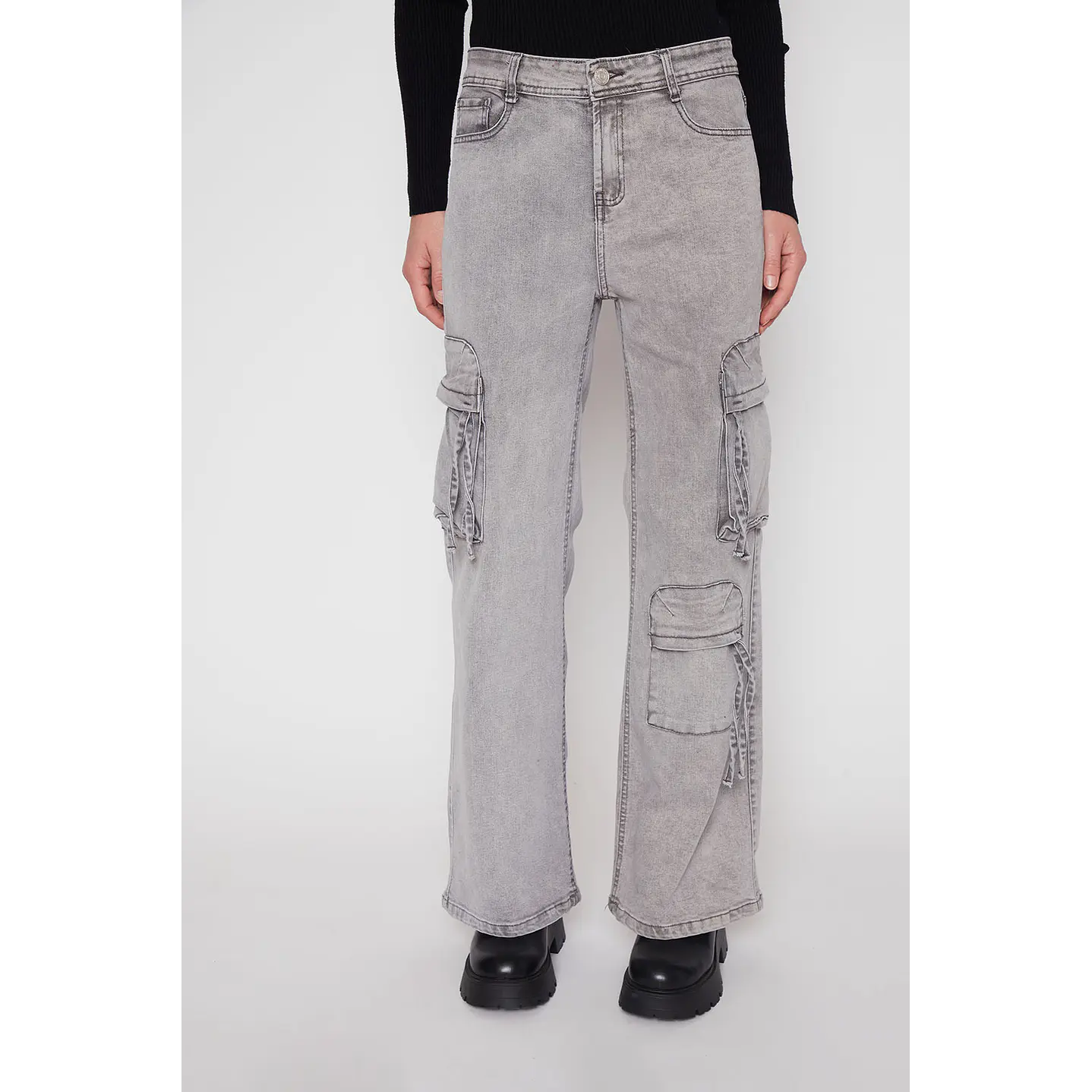 Jeans Mujer Gris Wide Leg Cargo Family Shop 2