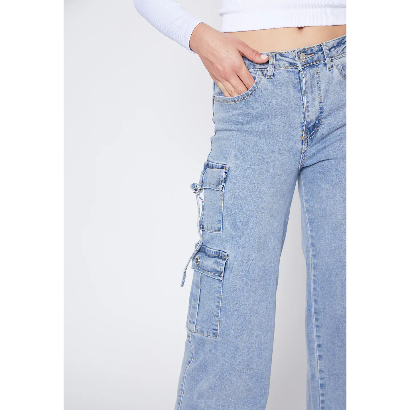 Jeans Mujer Azul Cargo Wide Leg Family Shop 3