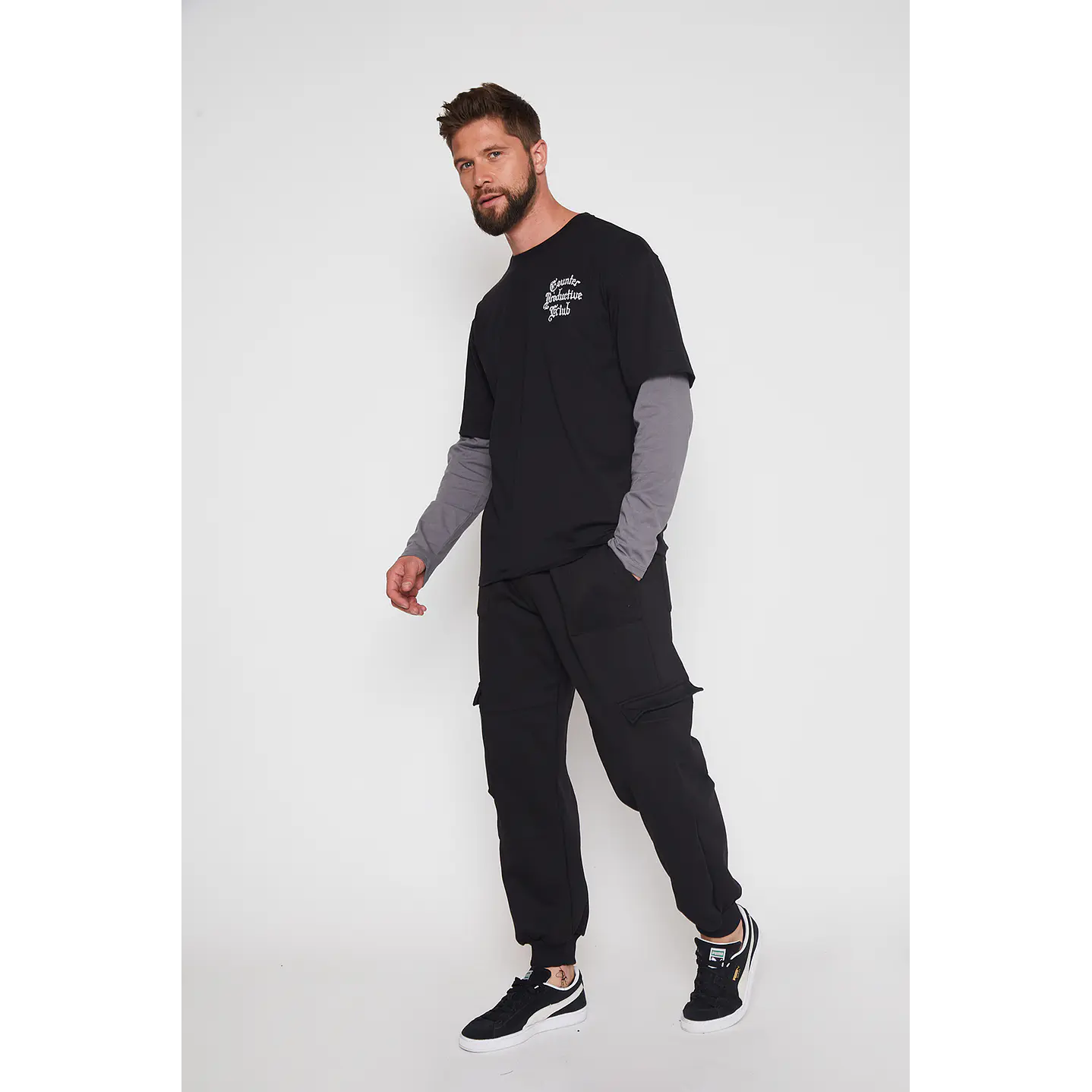 Pantalón Buzo Hombre Negro Cargo Cortes Family Shop 1