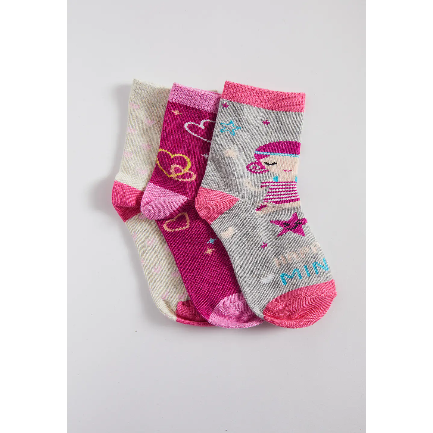 Calcetín 3 Pares Niña Rosado Largo Corazón Family Shop 1