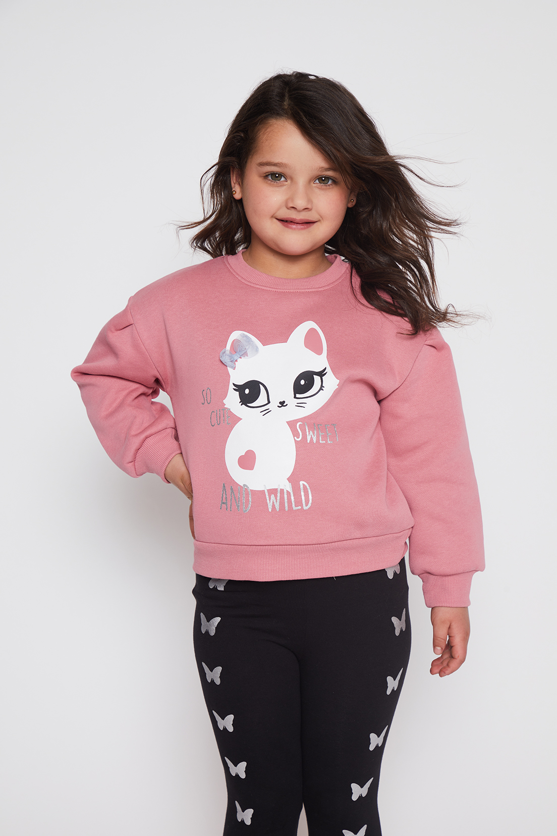 Polerón Gato Nina Palo Rosa Familyshop