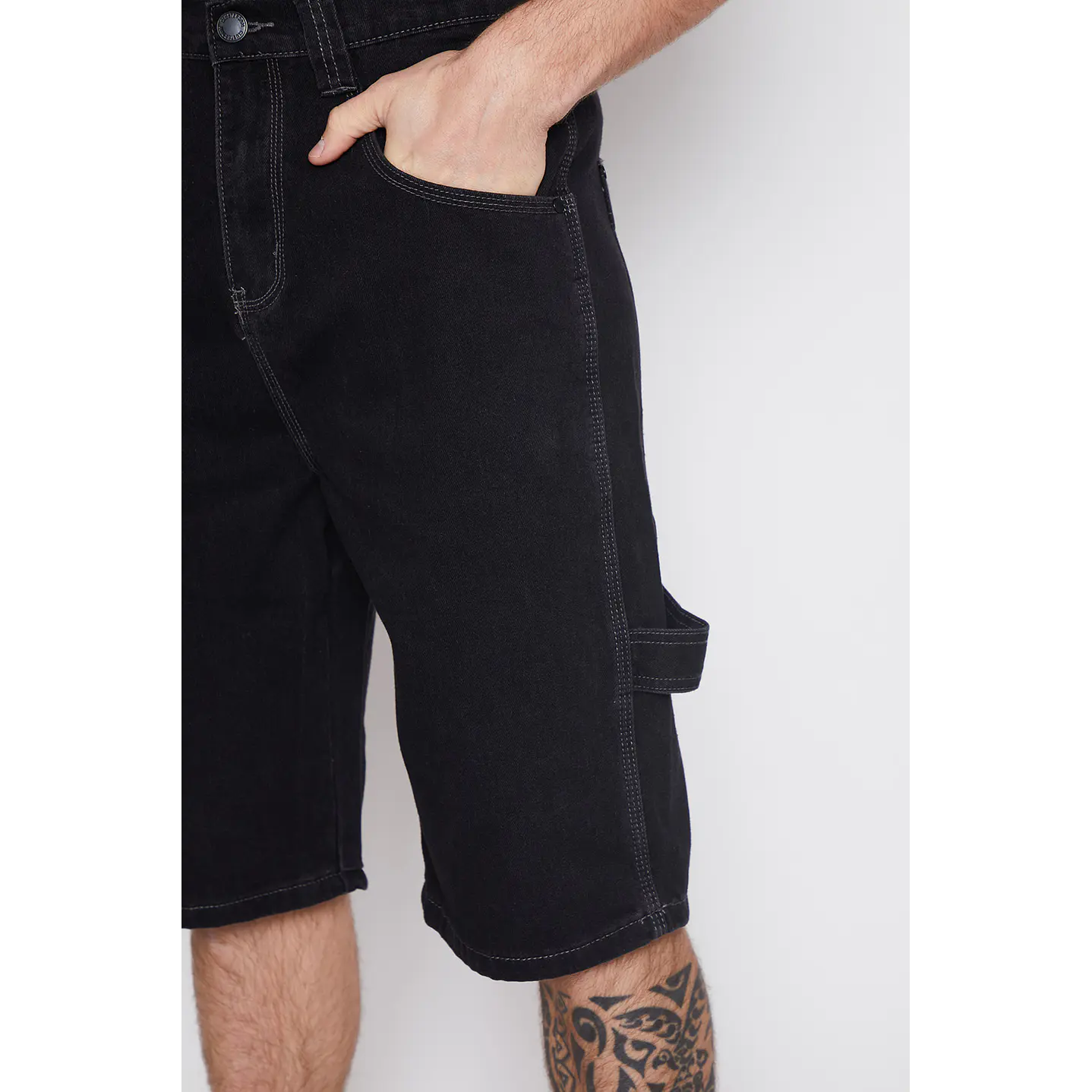 Bermuda Hombre Carpintero Costuras Negro Familyshop 4