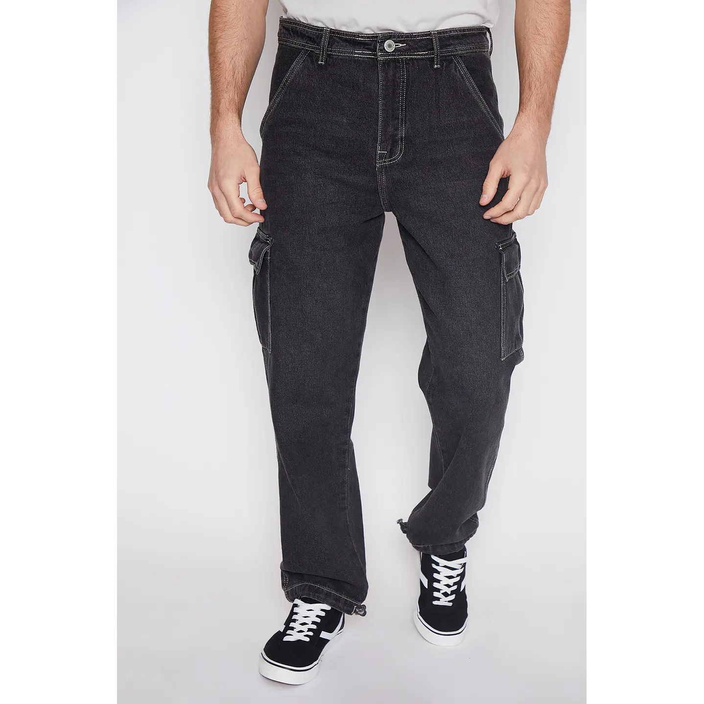 Jeans Cargo Ajustable Hombre Negro Familyshop 1