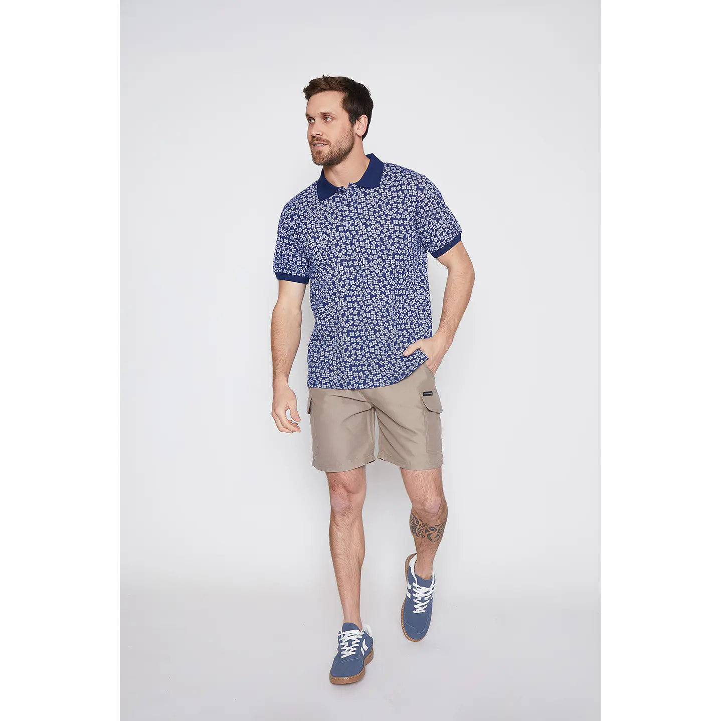 Polera Pique Hombre Full Flor Azul Familyshop 2
