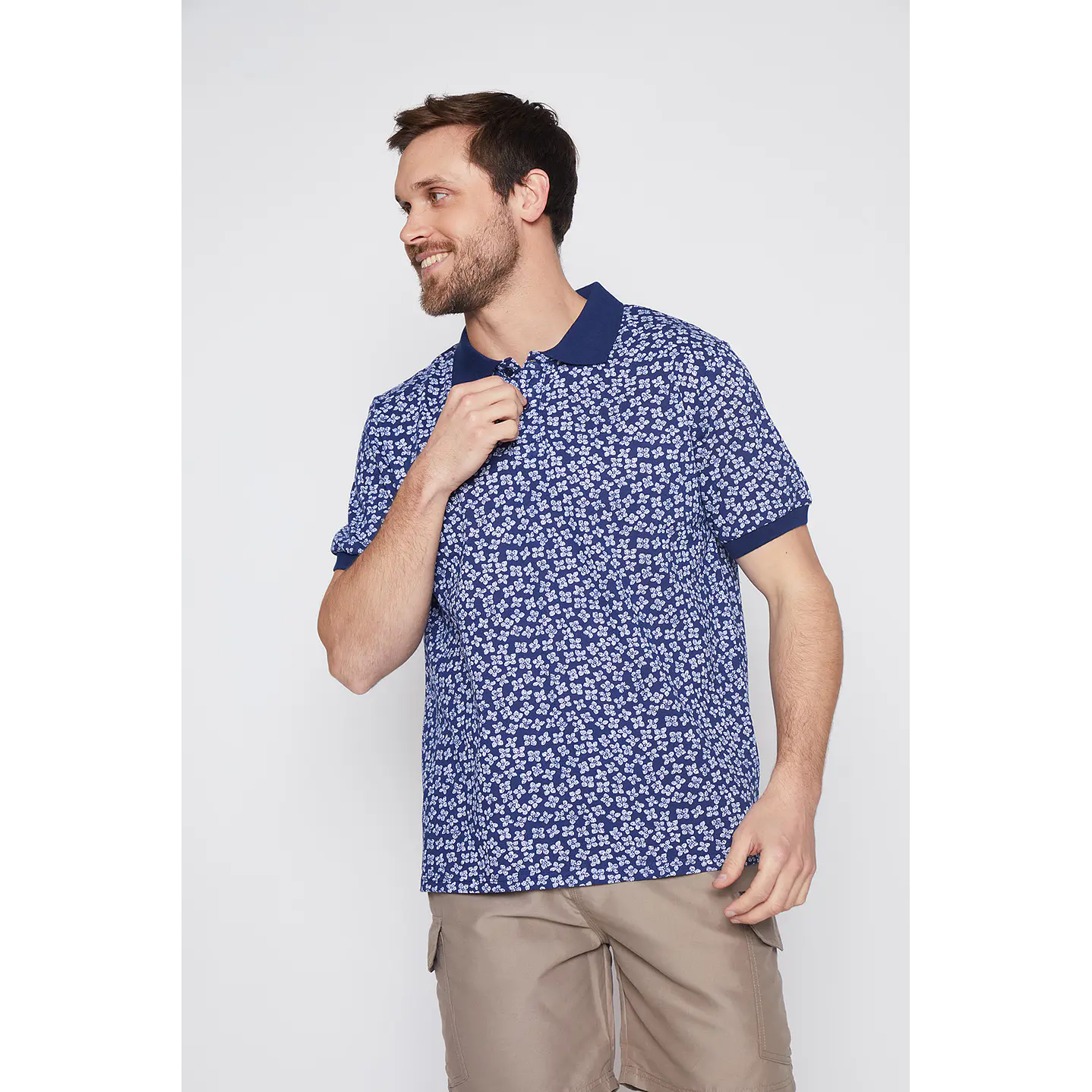 Polera Pique Hombre Full Flor Azul Familyshop 1