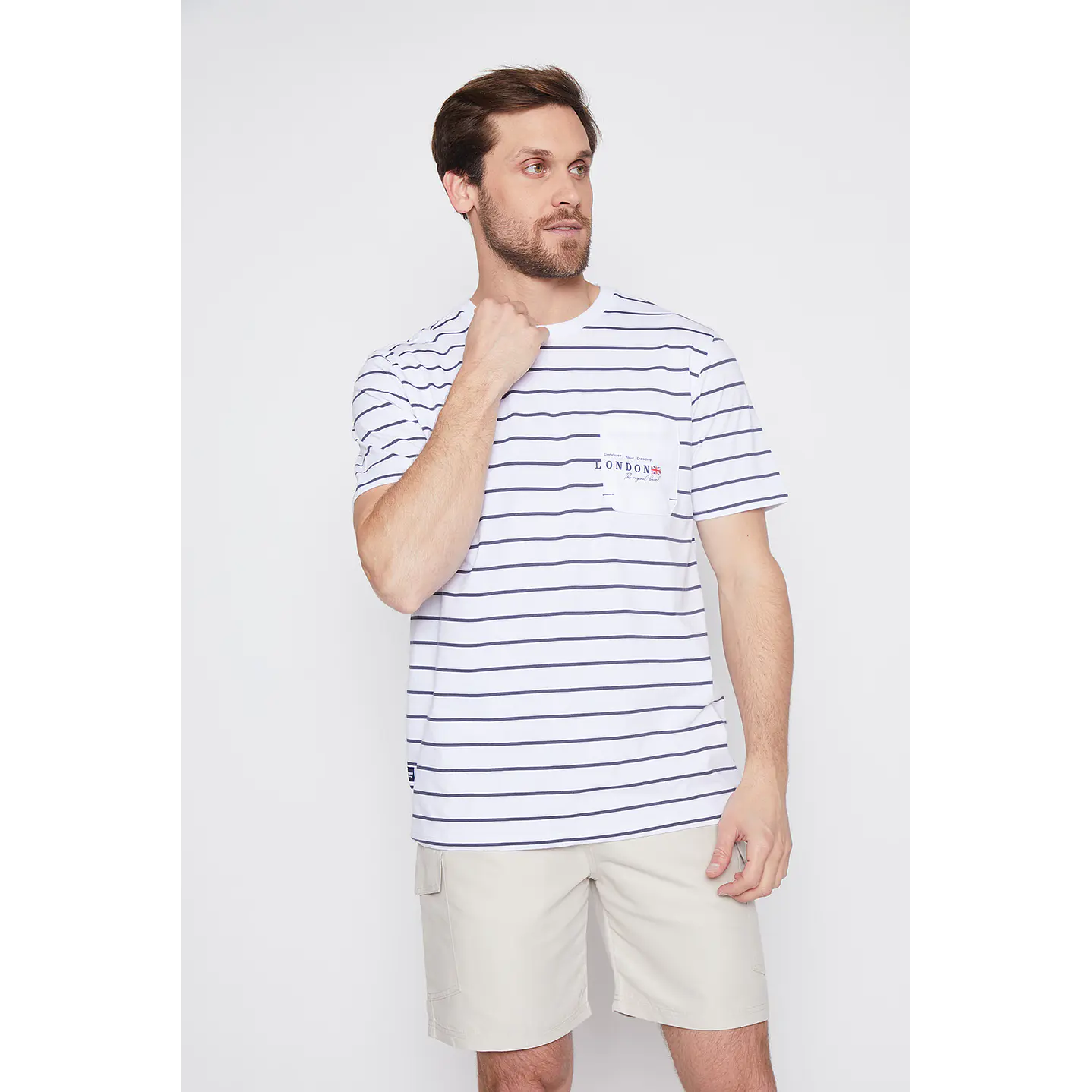 Polera Hombre Rayas Blanco Familyshop 1