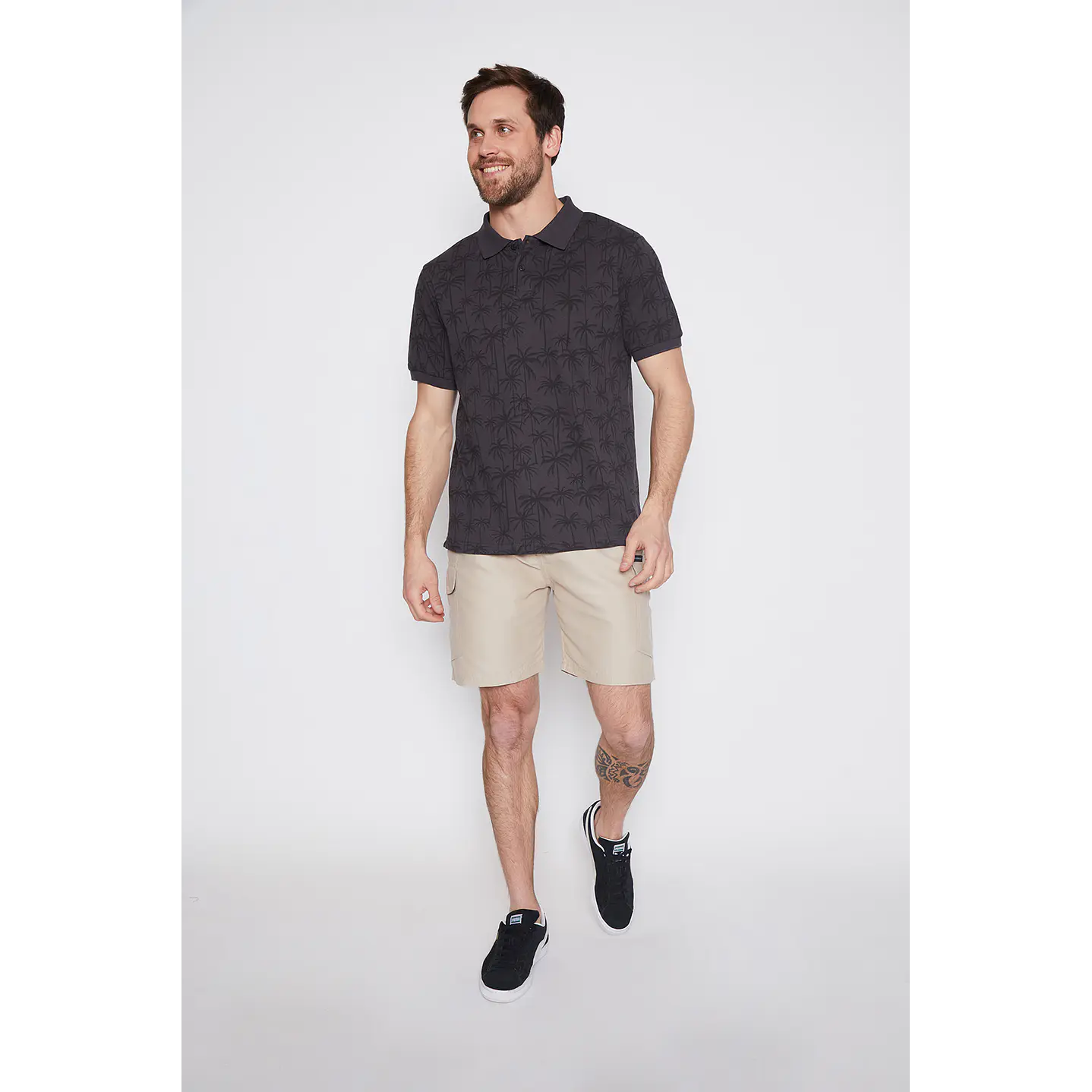 Polera Hombre Full Palmeras Gris Familyshop 2