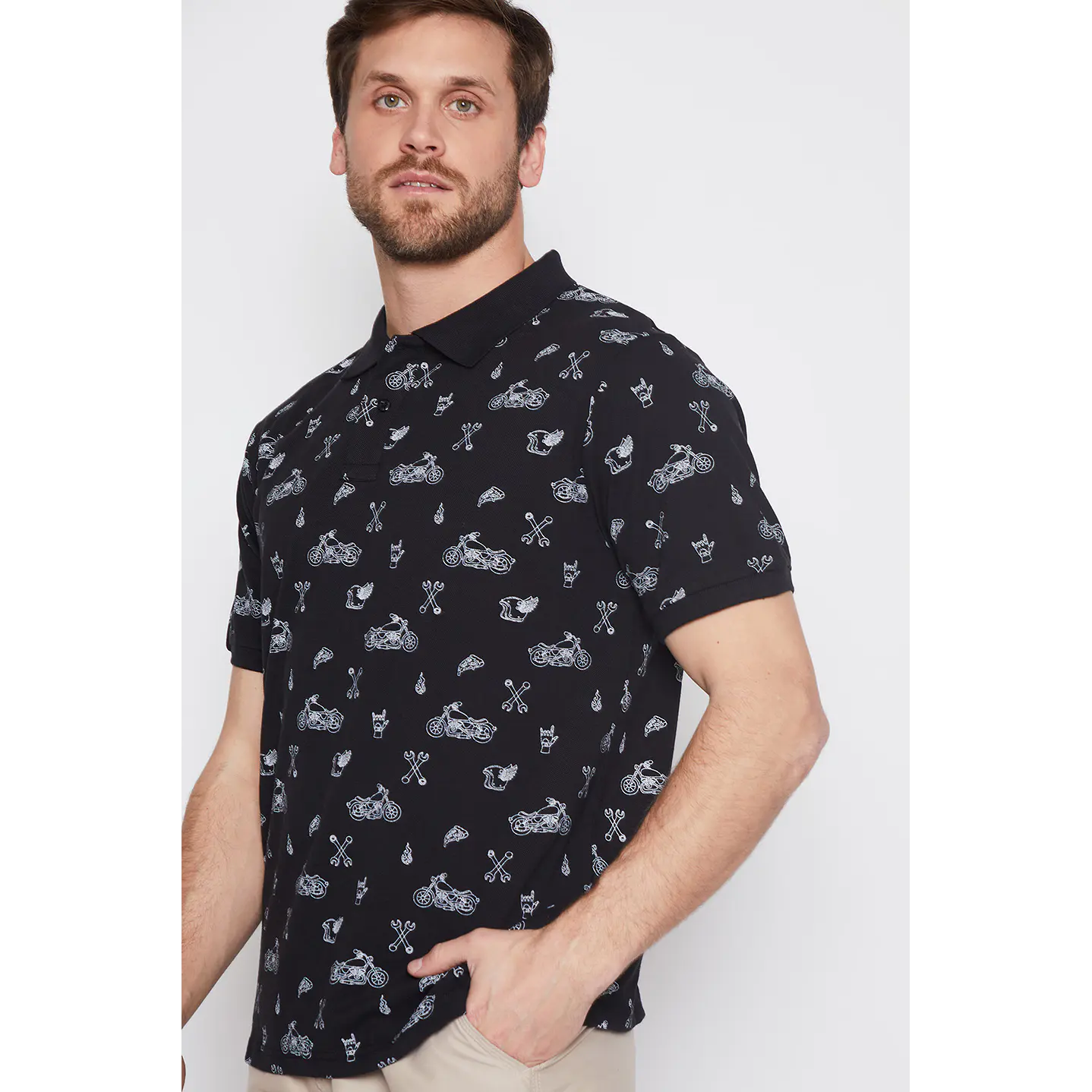 Polera Pique Hombre Full Motos Negro Familyshop 3