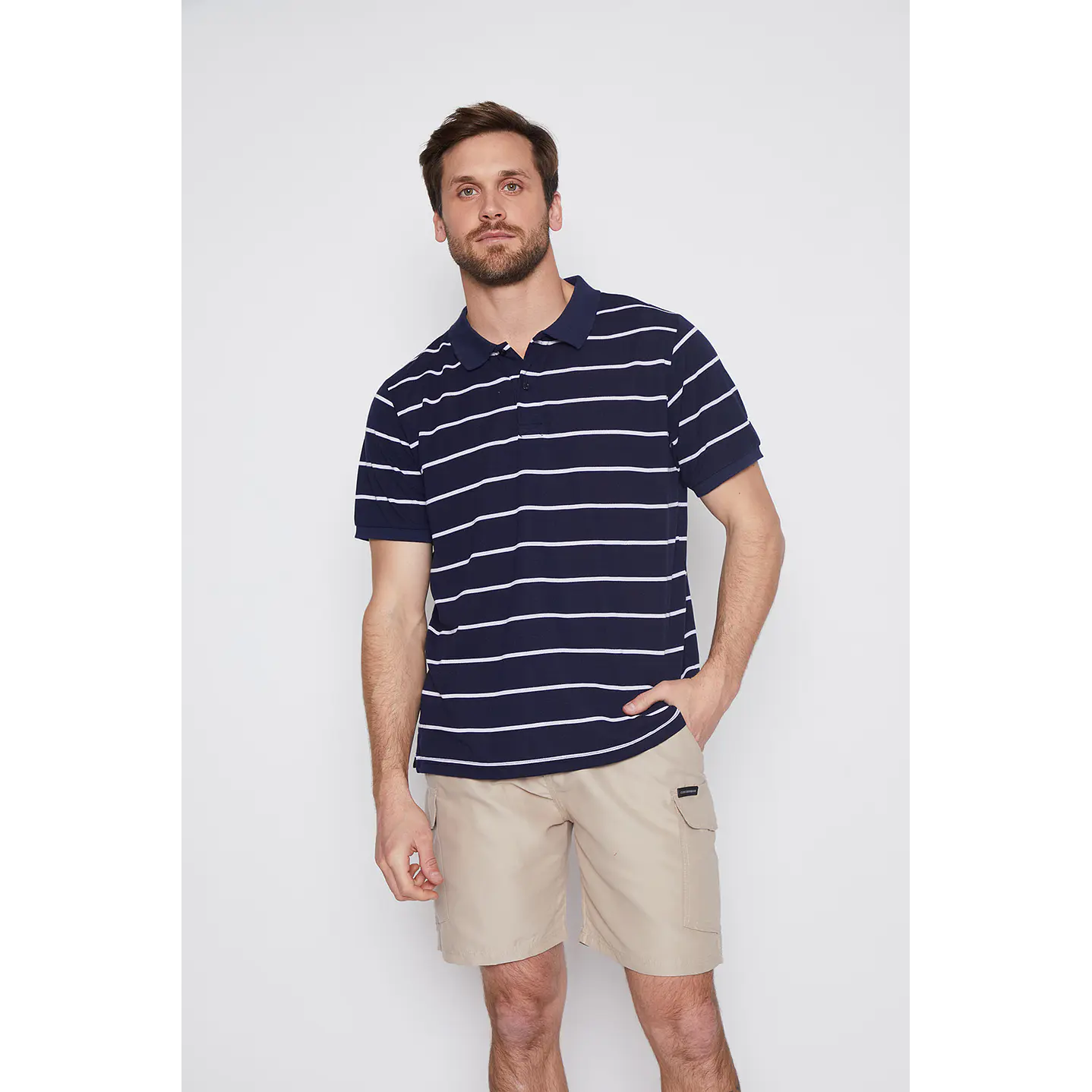 Polera Hombre Basic Lineas Rayas Azul Familyshop 3