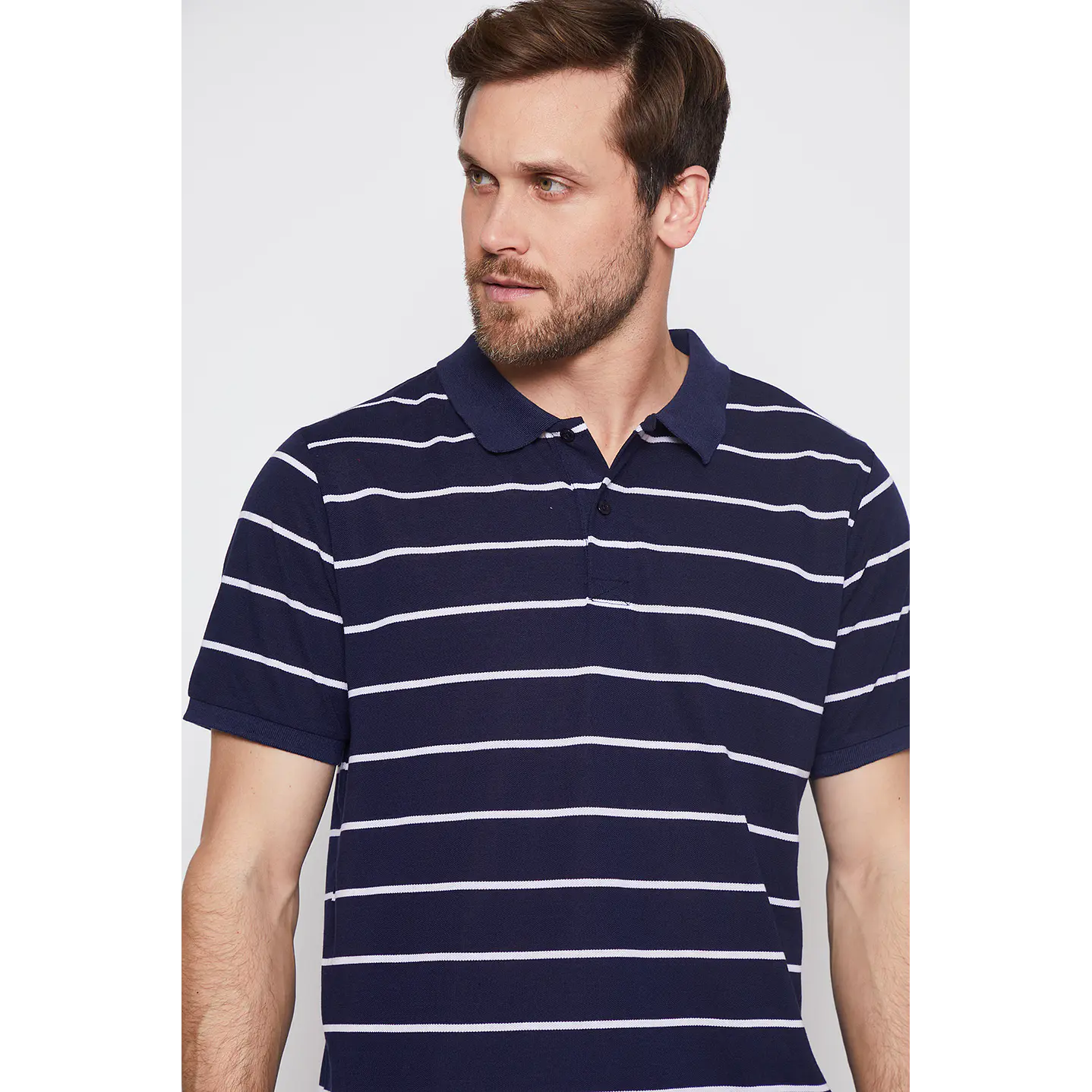Polera Hombre Basic Lineas Rayas Azul Familyshop 4