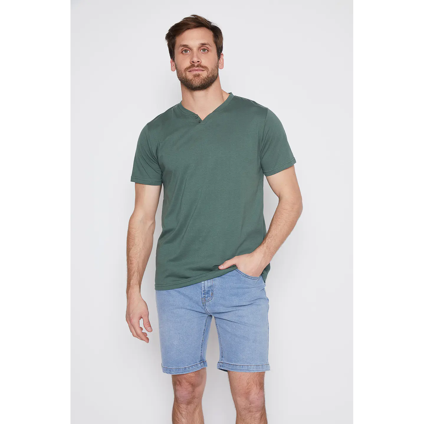 Polera Hombre Botones Verde Familyshop 1