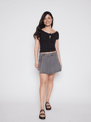 Faldas Mujer Denim Tablas Gris Familyshop