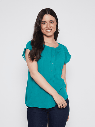 Blusa Mujer Manga Corta Turquesa Familyshop