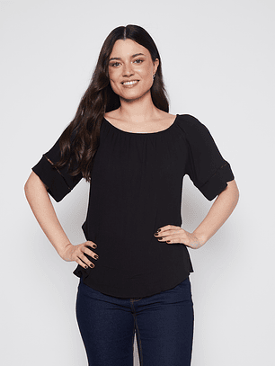 Blusa Mujer Manga Corta Negro Familyshop