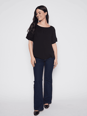 Blusa Mujer Manga Corta Negro Familyshop