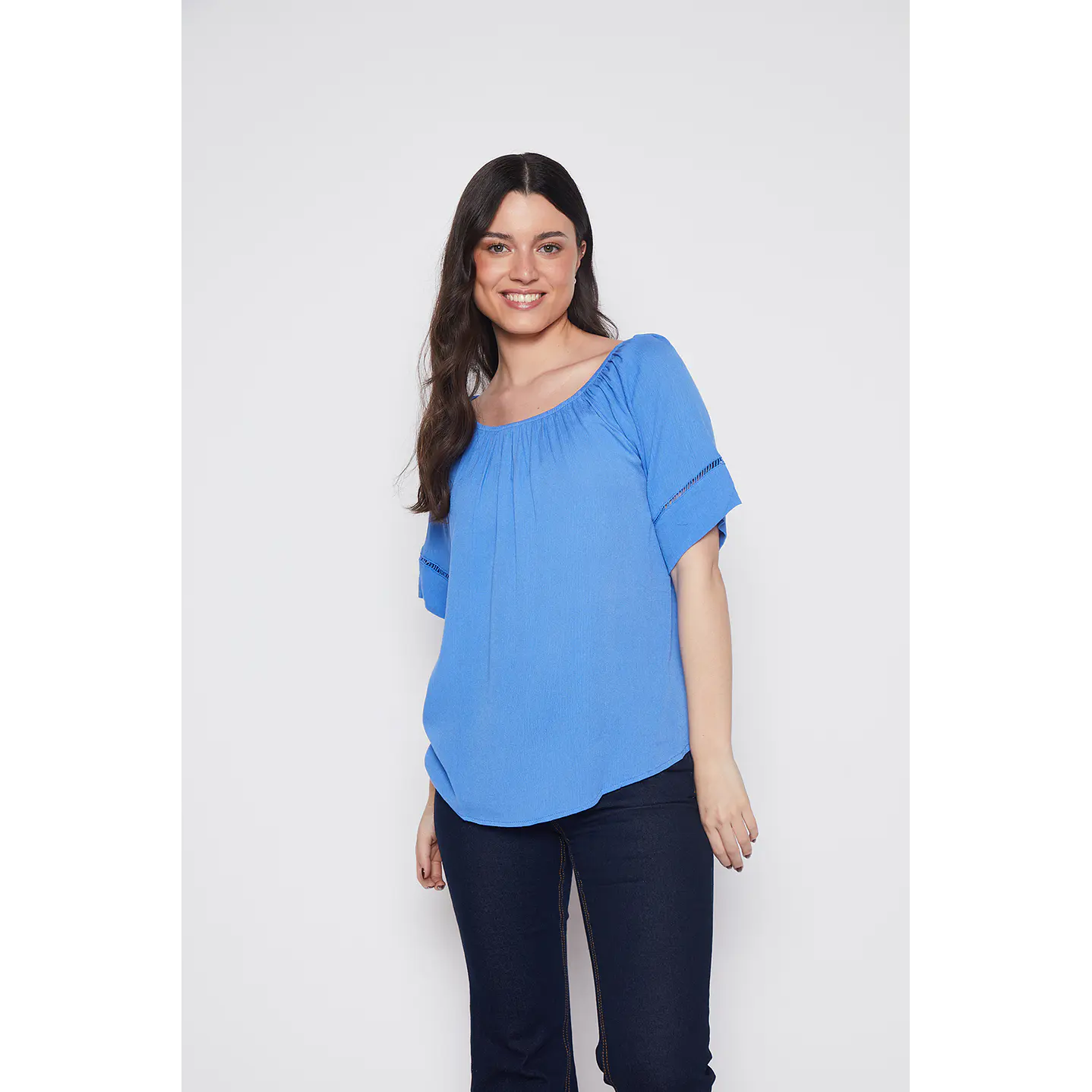 Blusa Mujer Manga Corta Azul Familyshop 1