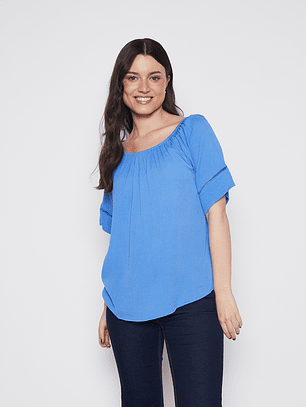 Blusa Mujer Manga Corta Azul Familyshop