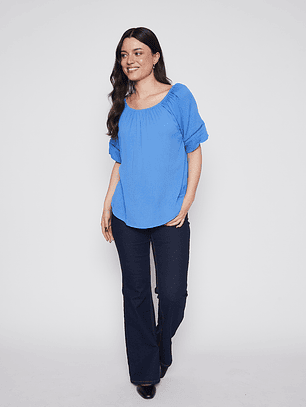 Blusa Mujer Manga Corta Azul Familyshop
