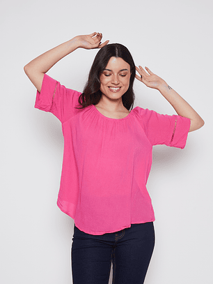 Blusa Mujer Manga Corta Fucsia Familyshop