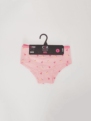 Calzón Tripack Bikini Diseño Niña Rosado Familyshop