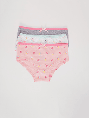 Calzón Tripack Bikini Diseño Niña Rosado Familyshop