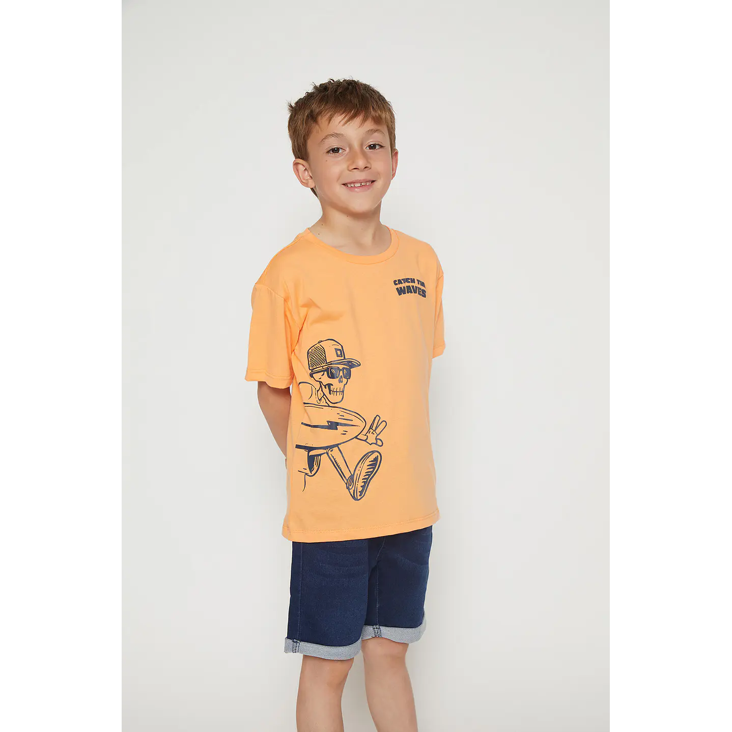 Polera Niño Puffing Color Manga Corta Naranja Familyshop 1