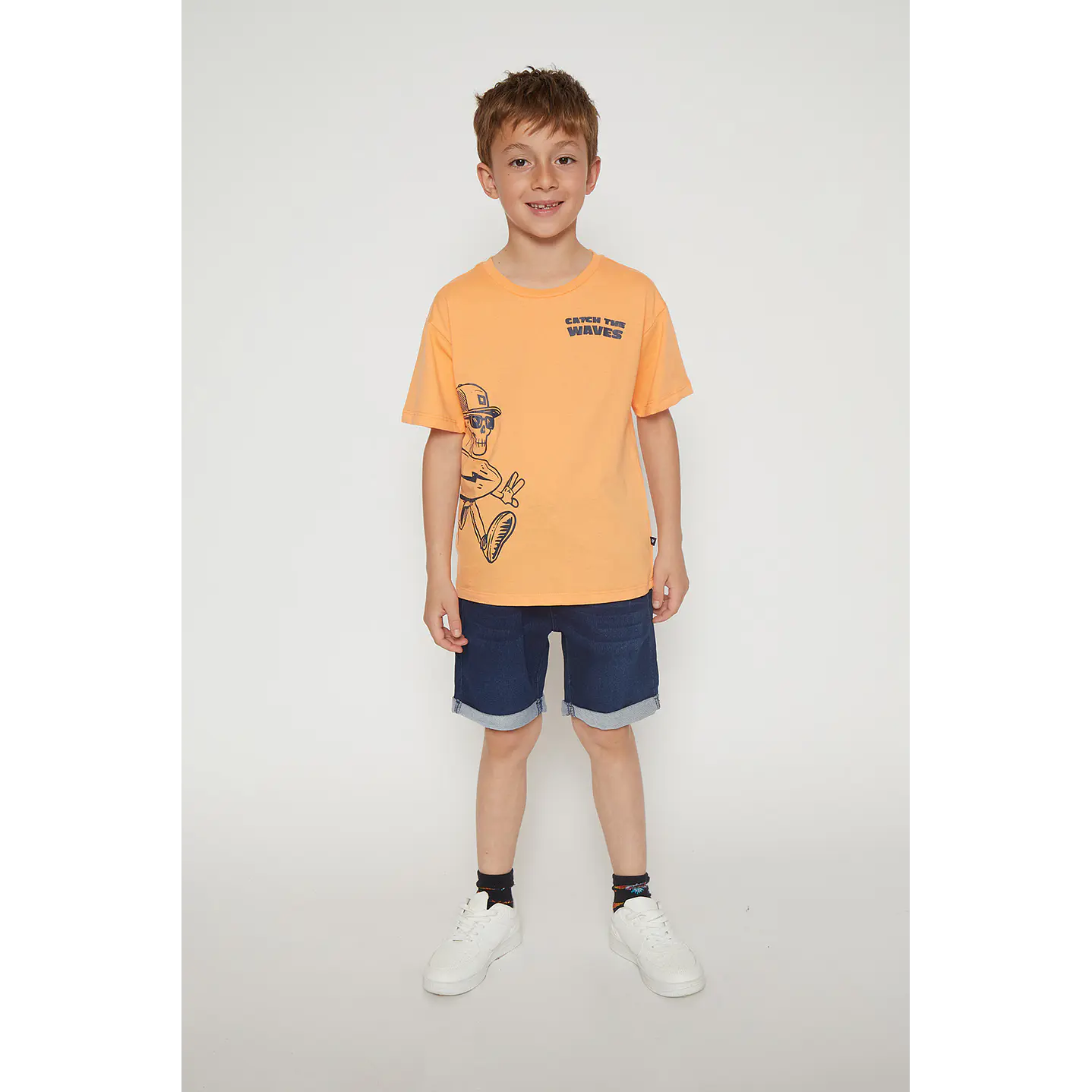 Polera Niño Puffing Color Manga Corta Naranja Familyshop 3