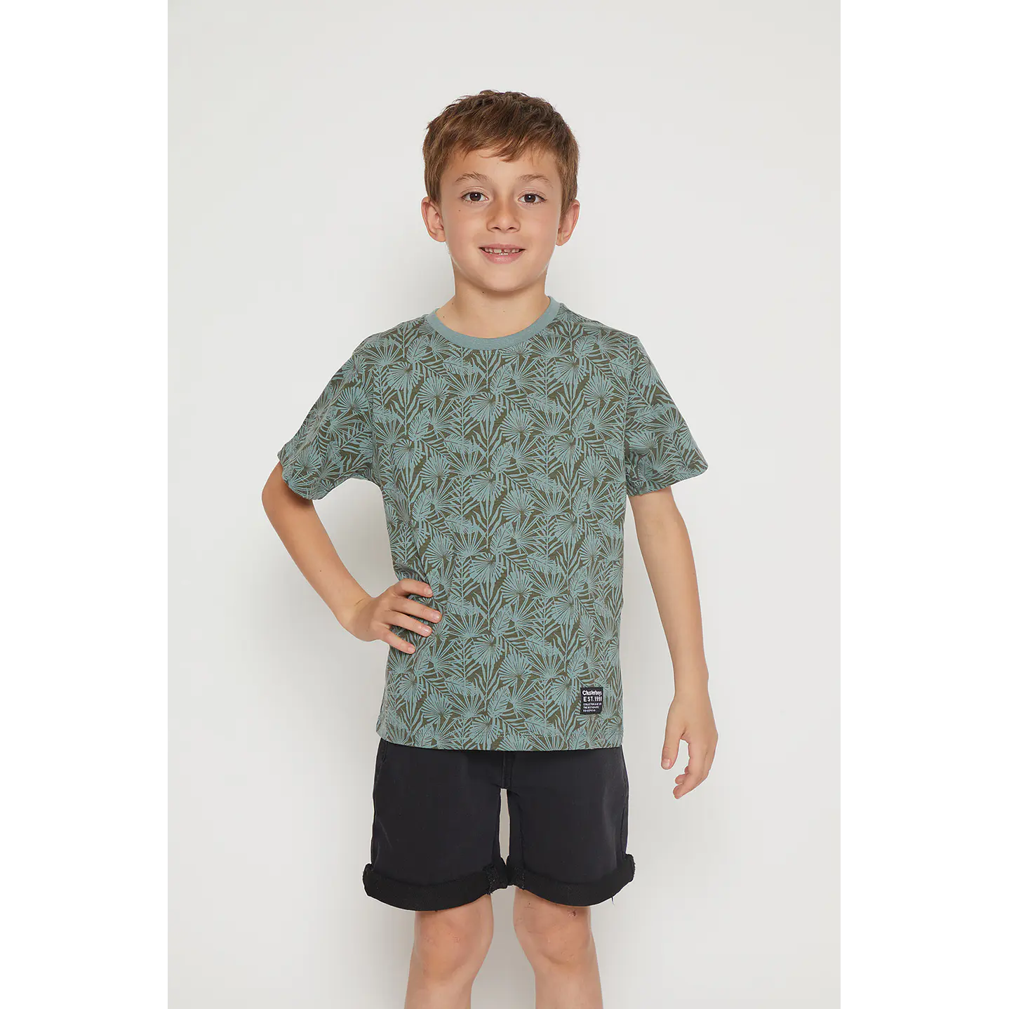 Polera Niño Hojas Color Manga Corta Verde Familyshop 1