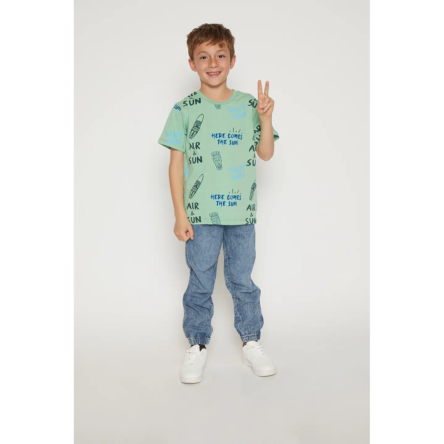 Polera Niño Hojas Verano Manga Corta Verde Familyshop 3